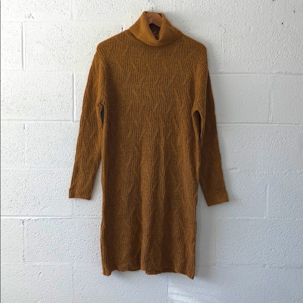 Cozy Mustard Knit Turtleneck Dress